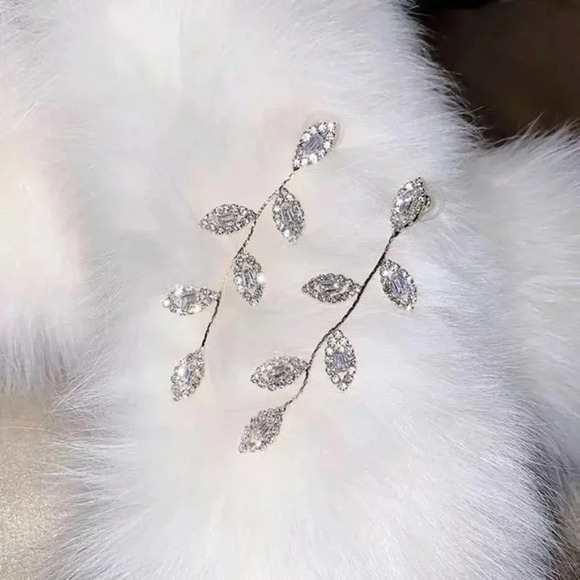 Diamond Leaf Petal Drop Statement Earrings - Picture 5 of 11